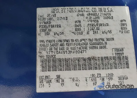 2003 Ford Ranger Edge/Tremor/Xlt from USA, damaged, VIN 1FTYR44V13PA02471